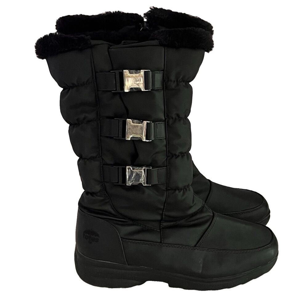 Totes Black Bryce Womens Side Zipper Size 9M Quilted With Silverside Buckles